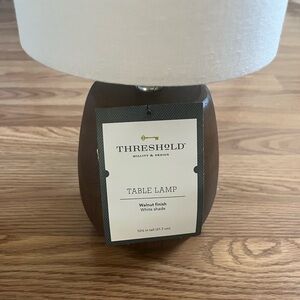 Threshold Walnut Finish, Table Lamp with White Shade